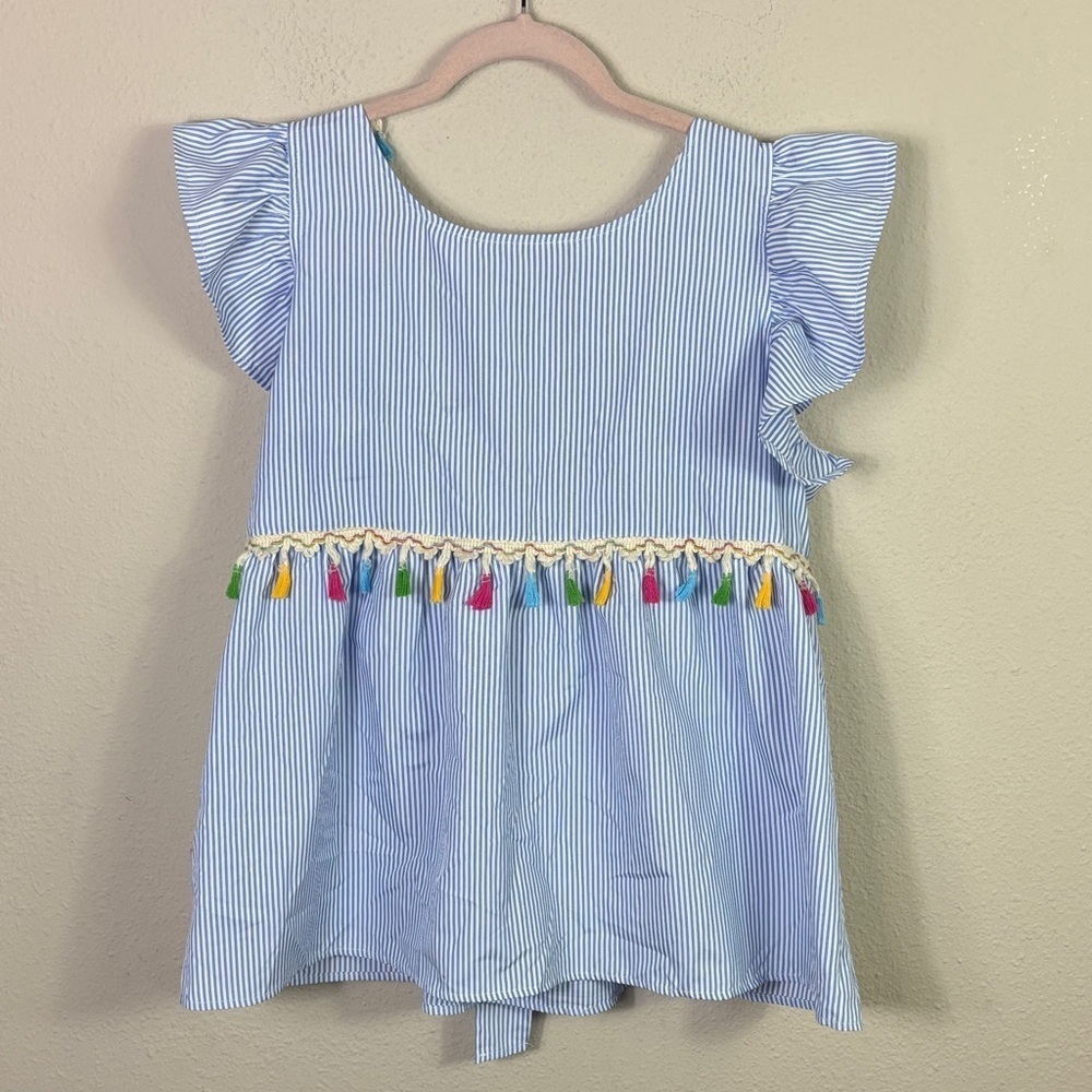 Blue White Stripe Colorful Tassel Top size XL / 12 US